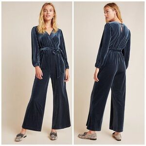 Anthropologie Ali & Jay Samantha Velvet Jumpsuit Medium Dark Teal Wide Leg